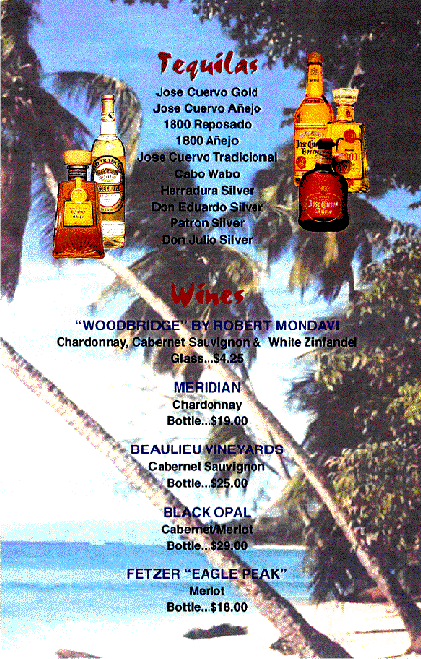 Tequilas and Wine List